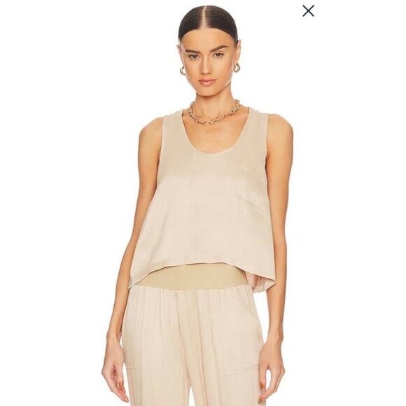 bobi Tops - Bobi Beige Women Cropped Woven Satin Tank Size Large